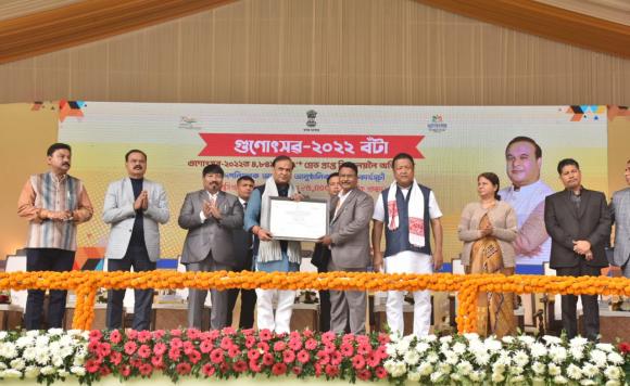 CM Dr. Himanta Biswa Sarma at the ceremonial distribution of Gunotsav Award 2022 at the Veterinary College Playground, Khanapara