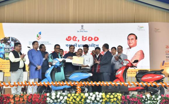 CM Dr. Himanta Biswa Sarma at the ceremonial launch of distribution of scooters under Dr. Banikanta Kakati Merit Award.