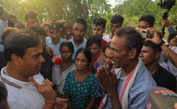 CM Dr Himanta Biswa Sarma interacting with the flood affected people at Jugunidhari Village in Majuli on July 4, 2024.