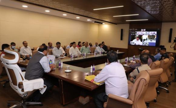 Chief Minister Dr. Himanta Biswa Sarma with his Meghalaya counterpart Conrad Sangma at a video-conference meet during which...